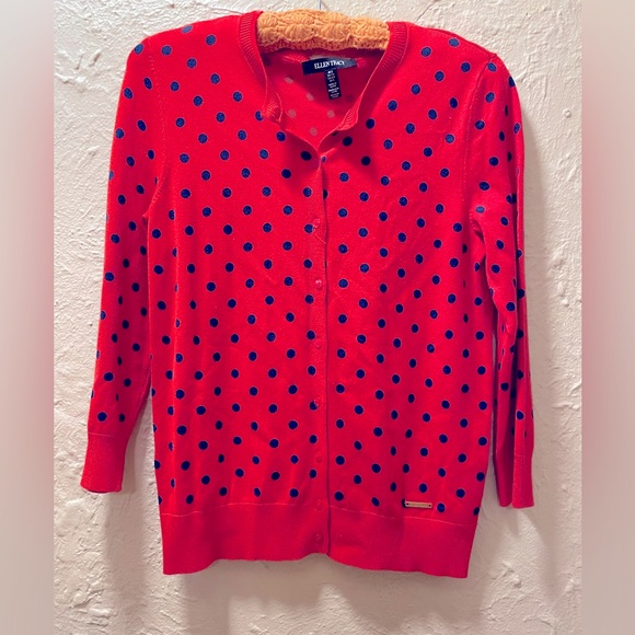 Ellen Tracy Polka Dot Button-up Sweater - Picture 1 of 1